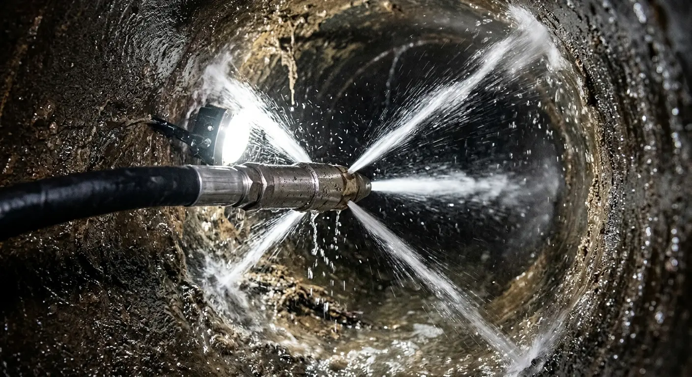 High-pressure hydro jetting nozzle cleaning sewer pipe for Trenchless Sewer Repair in Bridgeview